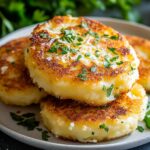 Golden, crispy hash browns on a plate with parsley garnish