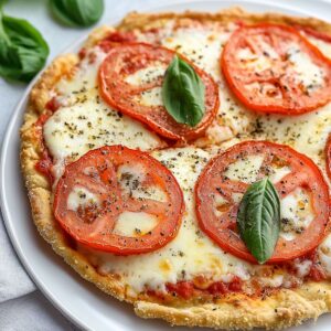 A delicious pizza topped with mozzarella cheese, fresh tomato slices, and basil leaves, ready to be enjoyed