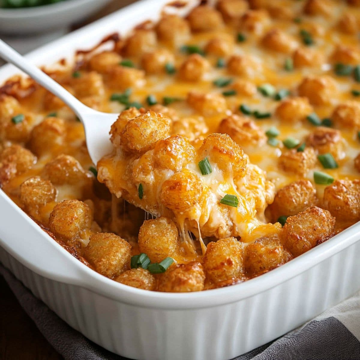 cheesy tater tot casserole spoonful