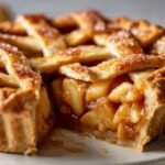 Golden apple pie slice with flaky crust and tender spiced apple filling