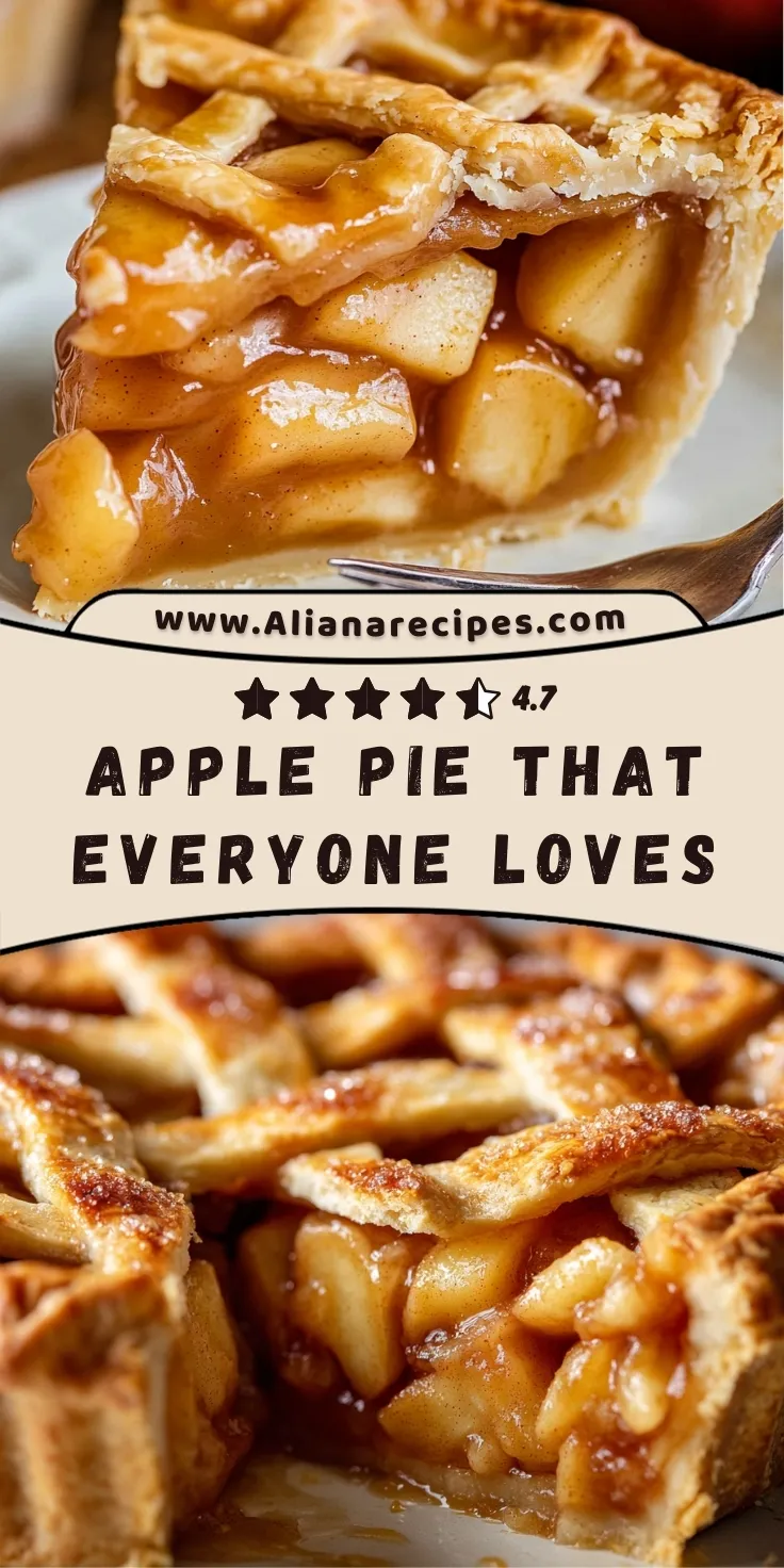 A slice of homemade apple pie with a flaky crust and sweet cinnamon apple filling from Alianarecipes.com