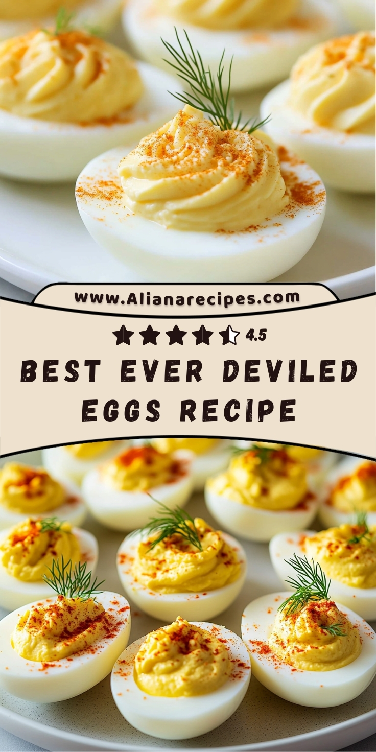 Close-up of creamy deviled eggs garnished with paprika and dill on a white plate.