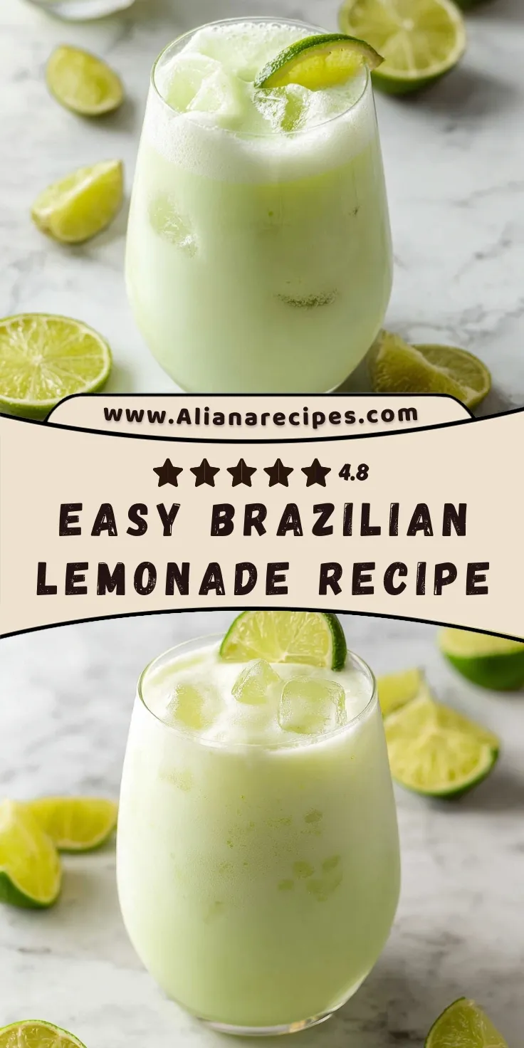 Easy brazilian lemonade recipe in tall glasses with creamy pale green color, lime wheel garnish, and ice cubes surrounded by fresh lime halves on white marble surface showing the finished tropical drink
