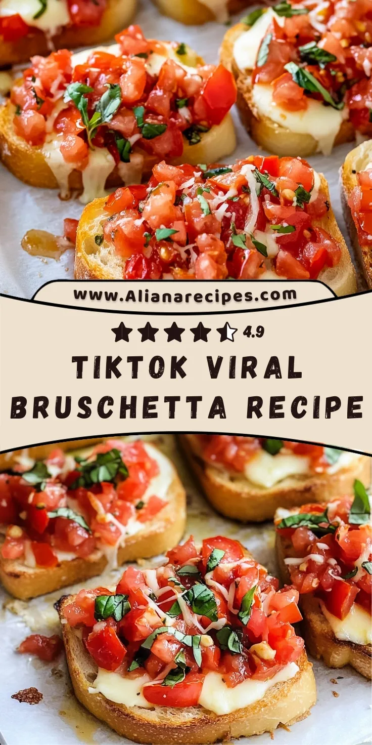 Bruschetta recipe with golden toasted bread topped with creamy mozzarella fresh diced tomatoes and basil herbs on white parchment paper