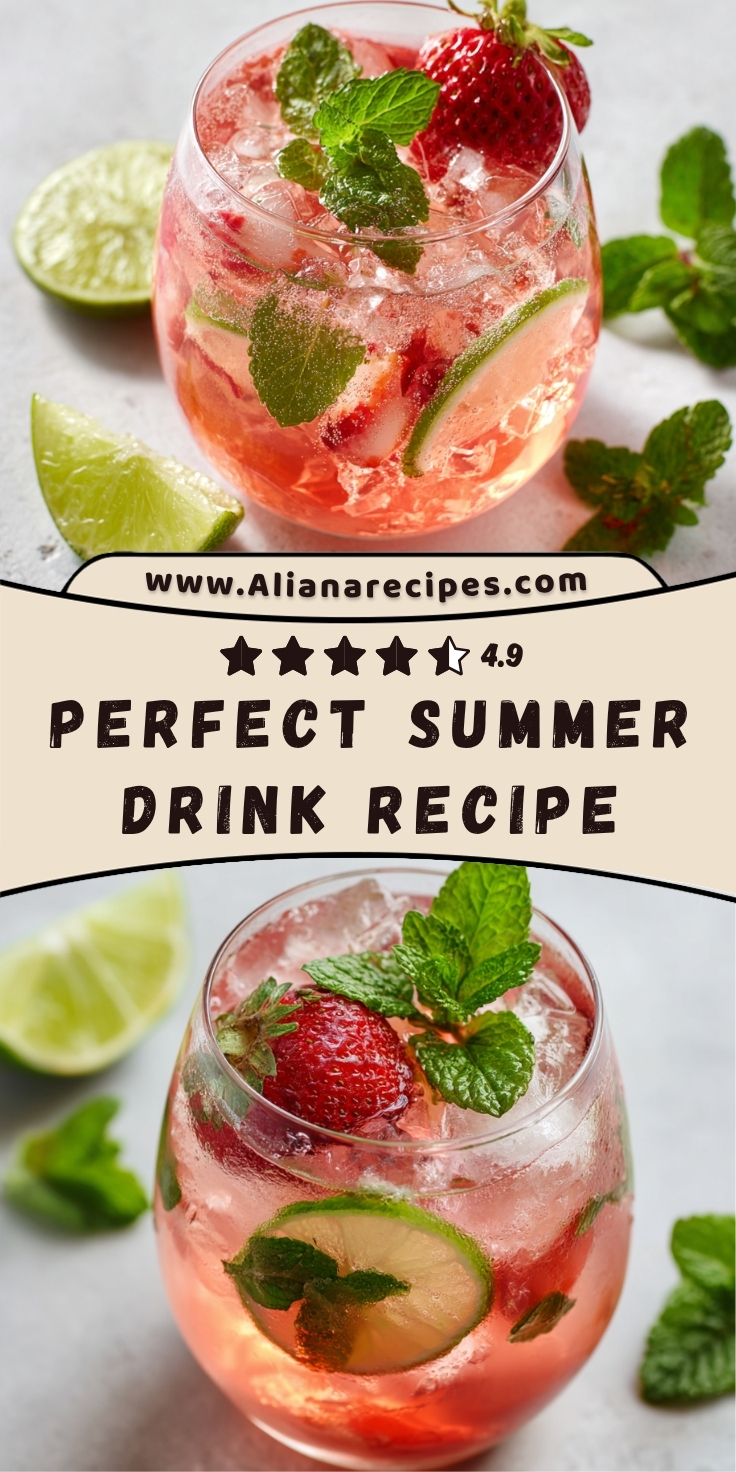 Agua fresca with strawberry, lime and fresh mint in glass with ice, refreshing Mexican fruit water summer drink recipe