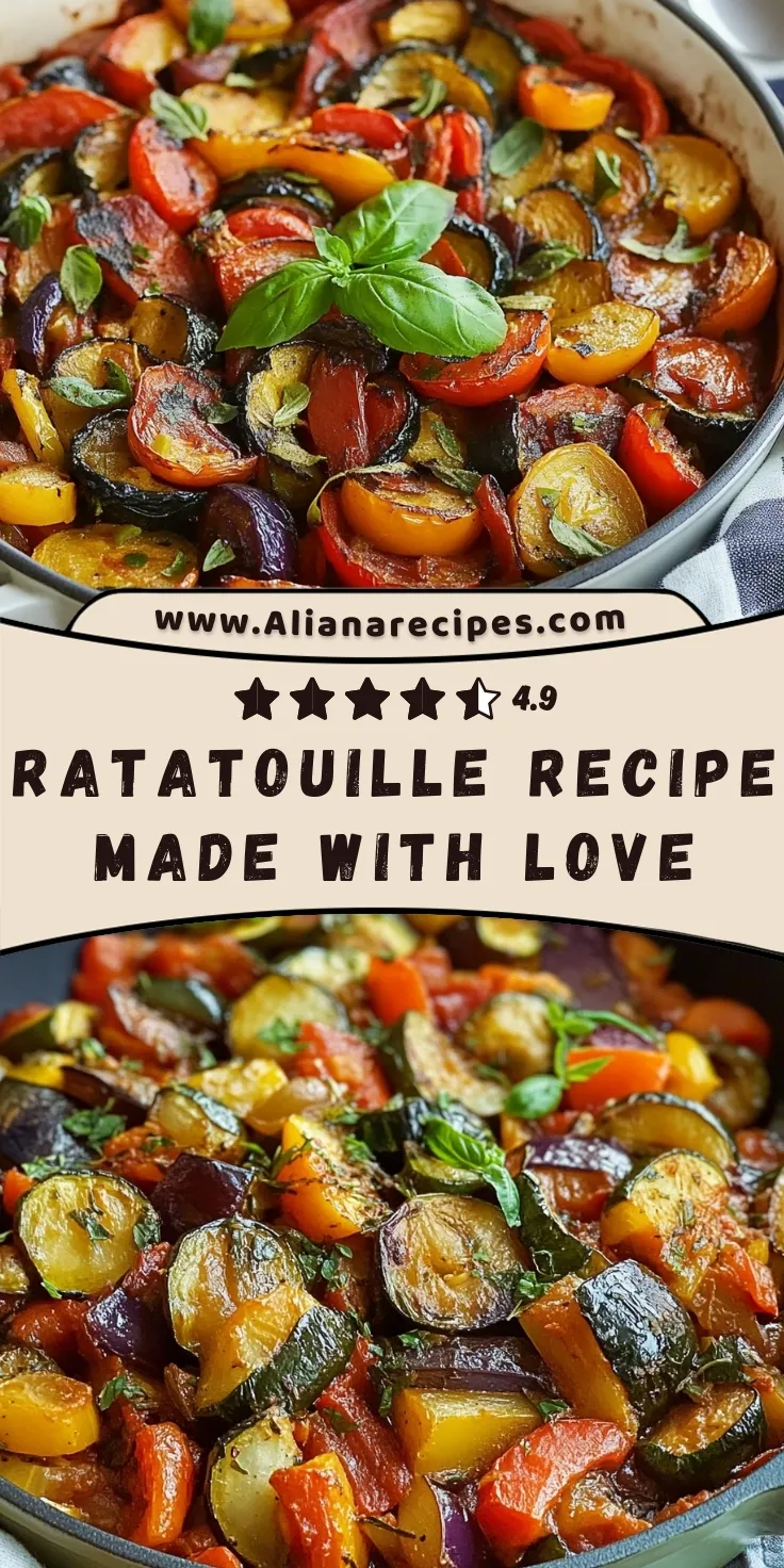 Ratatouille recipe in two pans showing colorful roasted vegetables including eggplant, zucchini, bell peppers and fresh basil garnish