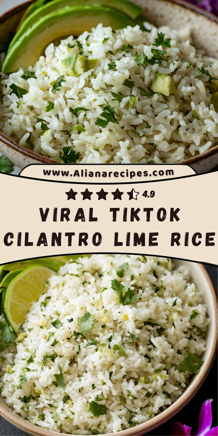Cilantro lime rice viral TikTok recipe served in wooden bowls with fresh avocado slices, lime wedges, and cilantro garnish showing fluffy texture and bright green herbs
