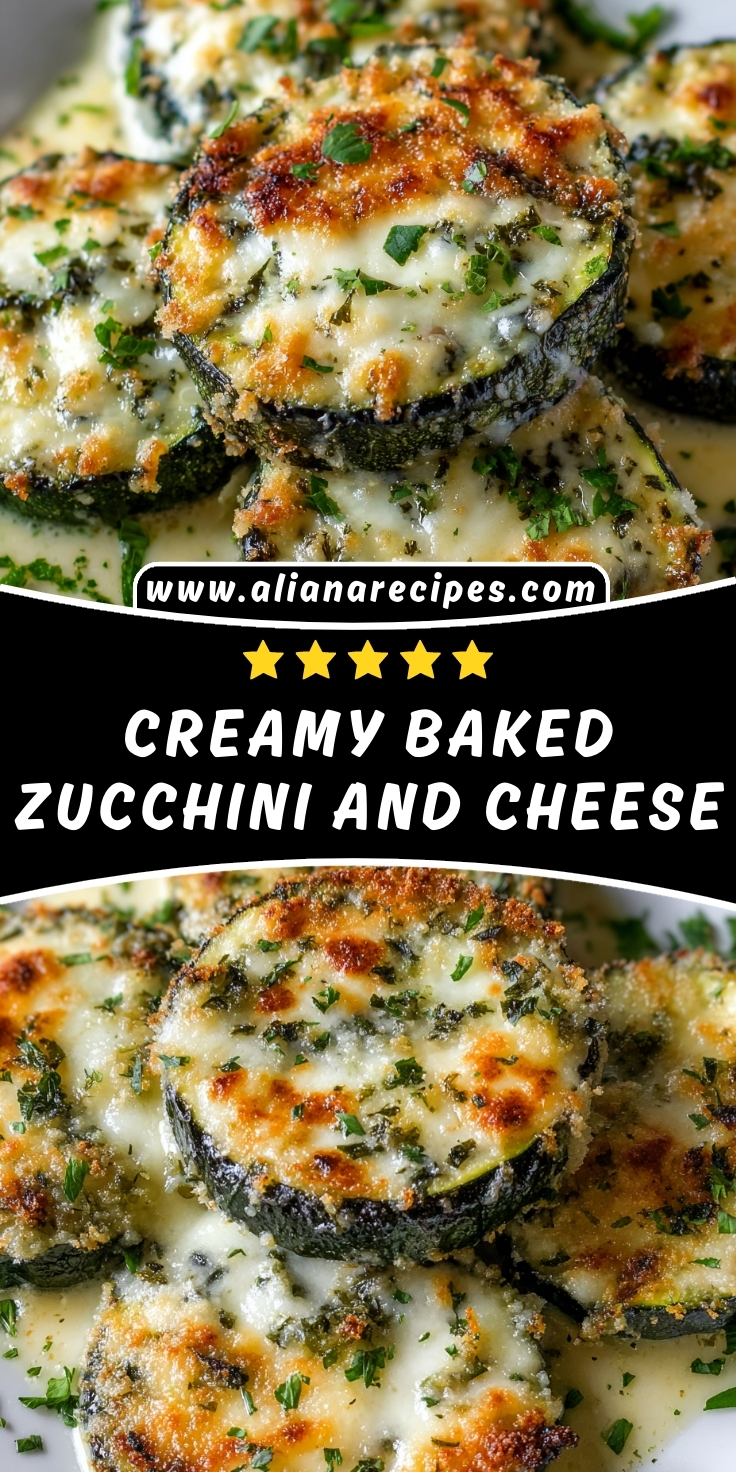 Baked zucchini and cheese rounds with golden bubbly melted cheese and fresh parsley, showing creamy melted mozzarella and parmesan on perfectly tender zucchini slices in a white baking dish