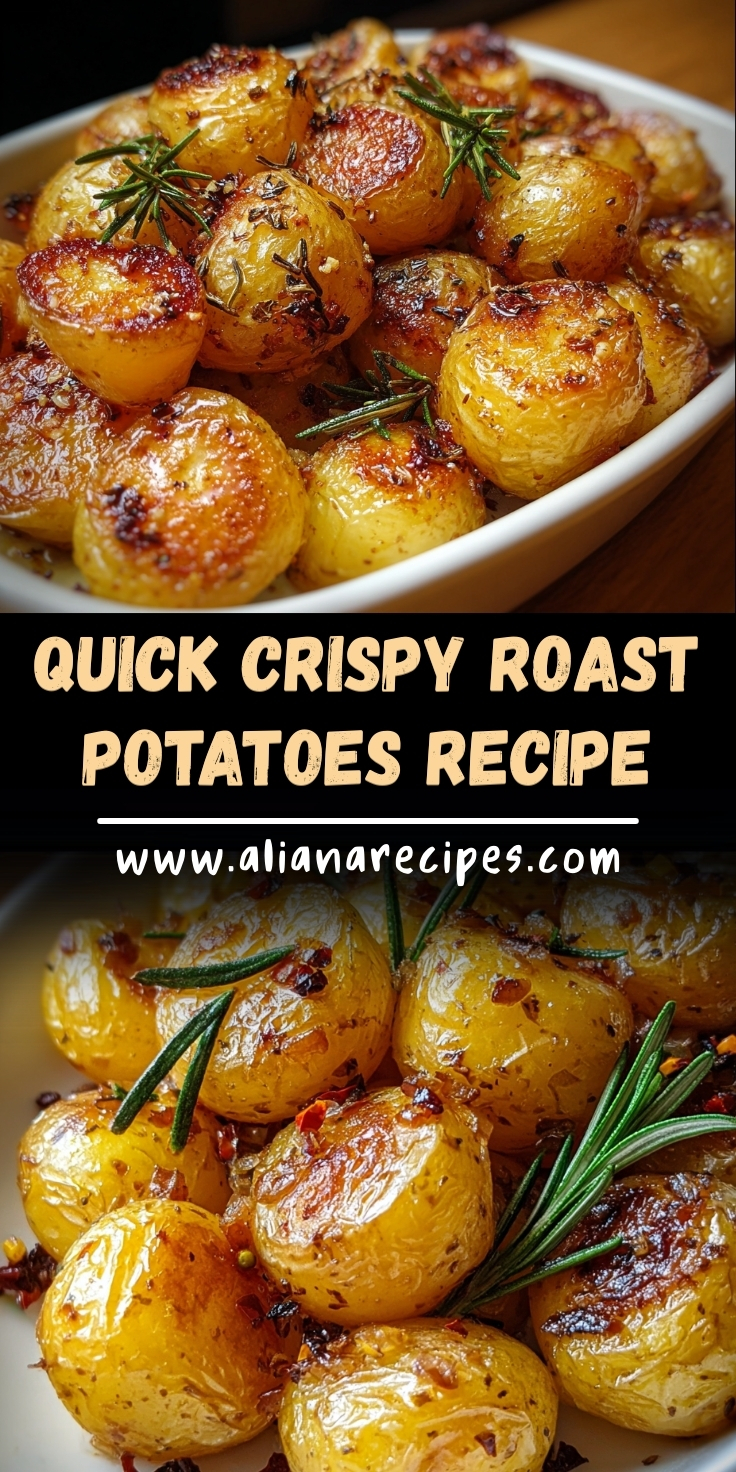 Crispy roast potatoes with golden caramelized surfaces, fresh rosemary garnish, and perfectly crispy edges arranged in white baking dish showing restaurant-quality results