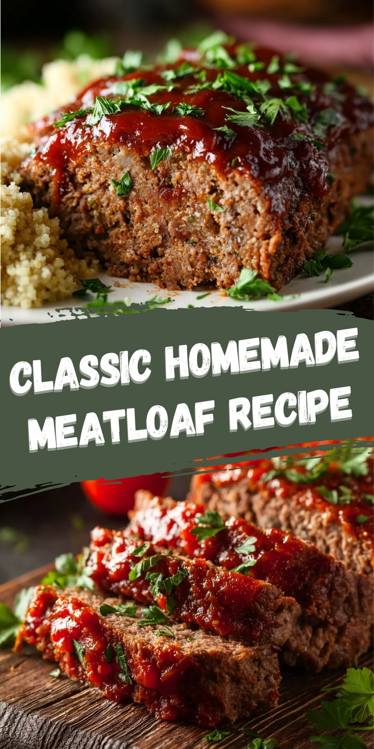 Meatloaf slices with glossy ketchup glaze and fresh parsley garnish displayed on wooden cutting board showing perfectly tender texture and classic homemade presentation with side of mashed potatoes
