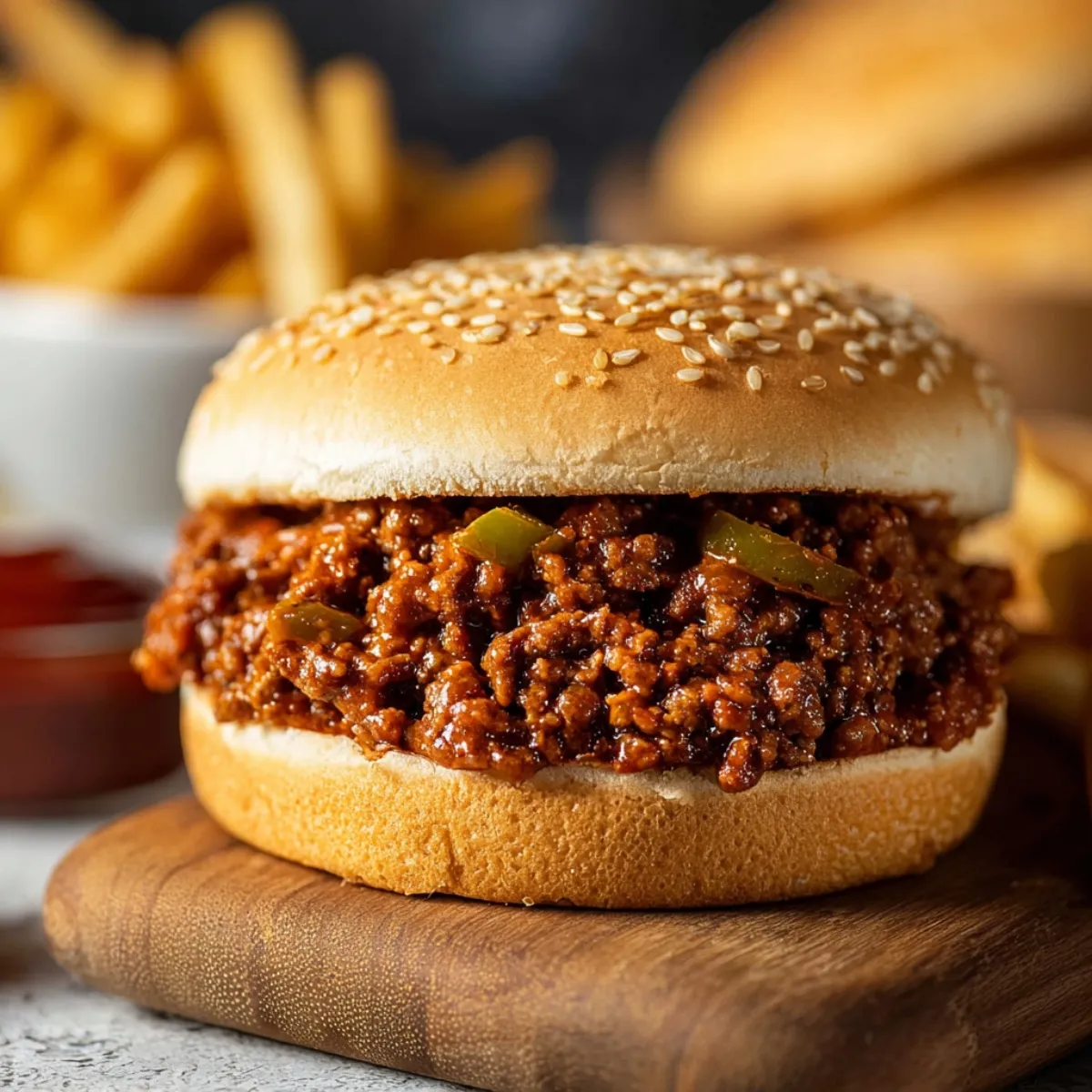 Sloppy joe recipe ground beef mixture cooking in large skillet with onions and peppers during preparation