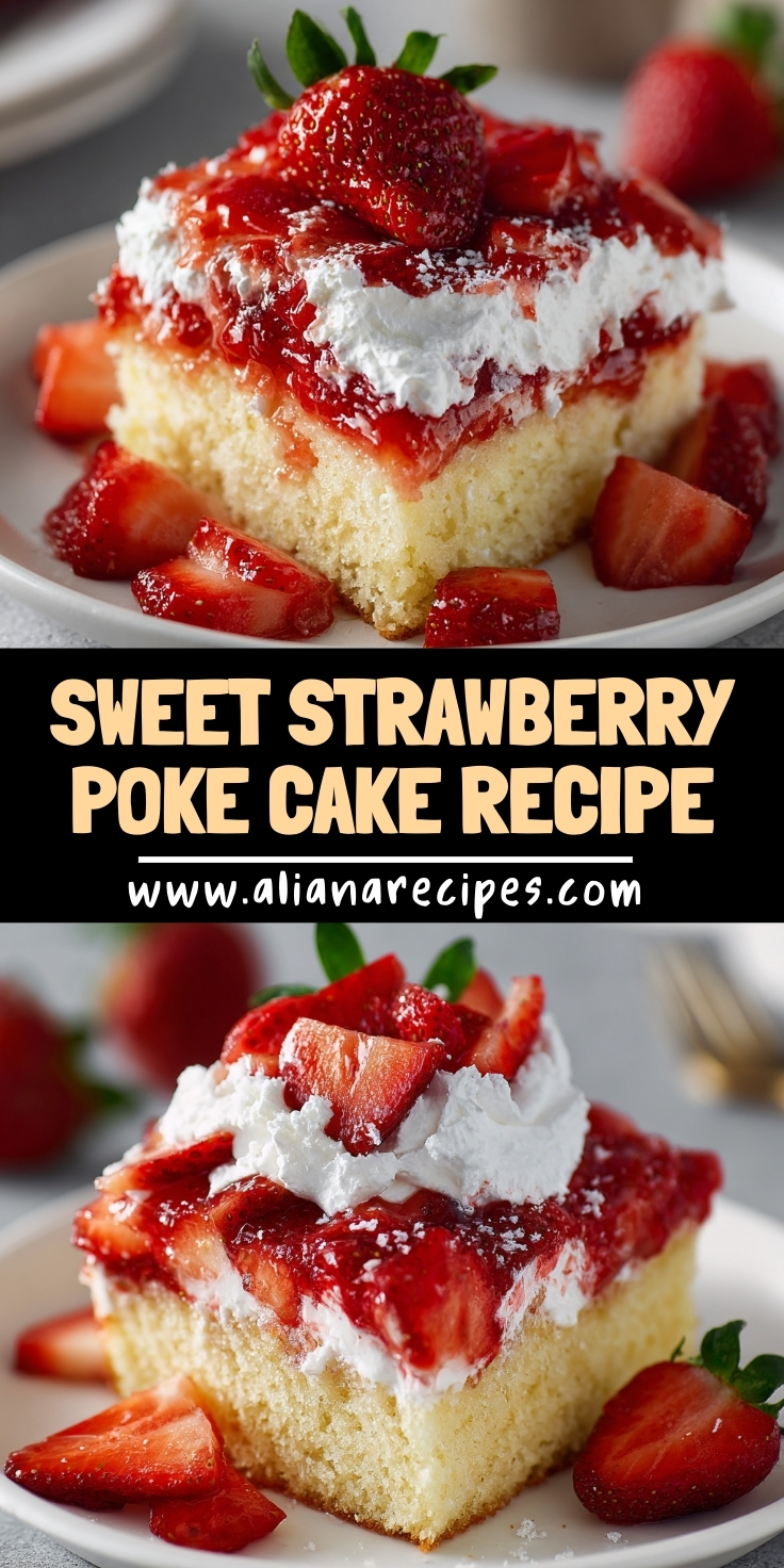 This strawberry poke cake recipe creates the most stunning layered dessert with bright red jello swirls and fluffy white topping. You'll love how this easy jello cake transforms basic ingredients into a bakery-beautiful strawberry shortcake jello cake that feeds a crowd. Perfect for summer gatherings when you need that show-stopping white cake with jello effect. Save this colorful crowd-pleaser!