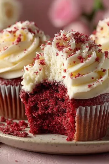 Red Velvet Cupcakes: Red Velvet Cream Cheese Cupcakes Delicious red velvet cupcake with a moist center and a rich whipped cream cheese topping.