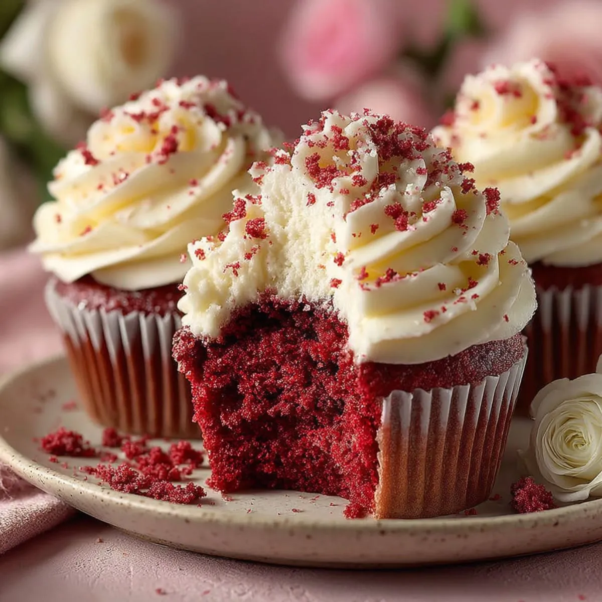 Red Velvet Cupcakes: Red Velvet Cream Cheese Cupcakes Delicious red velvet cupcake with a moist center and a rich whipped cream cheese topping.