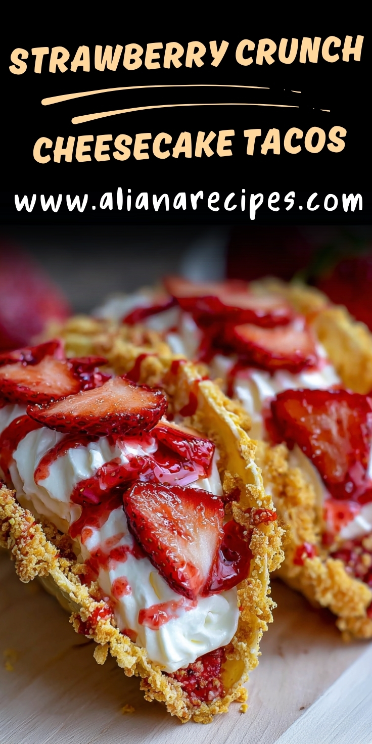 No-Bake Strawberry Crunch Cheesecake Tacos - Easy, creamy dessert tacos with fresh strawberries and a crunchy topping.